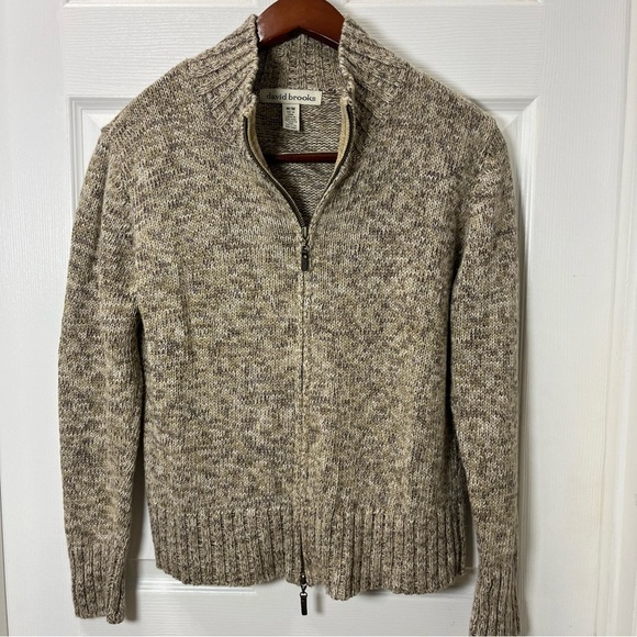 David Brooks Zip-Up Sweater in Beige Size Medium - Picture 1 of 10